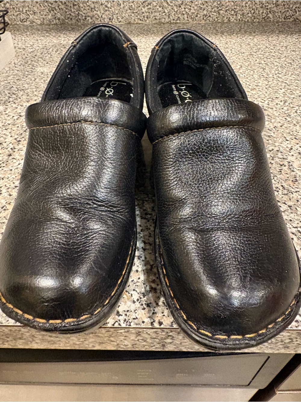 b.o.c. Black Leather Slip-On Clogs